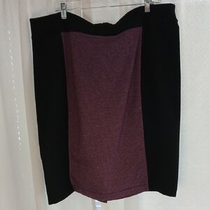 Miss Tina Black and Plum Panel Pencil Zip Skirt With Kick Pleat